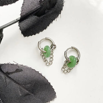 DAIIIBABYYY  -  New Titanium Steel Imitation Hetian Jade Removable Chain Earrings Women's Fashion Elegant Accessories Club Party Accessories